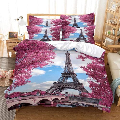 Parure De Lit Imprim¿¿E Tour Eiffel, Ensemble De Literie Avec Housse De Couette, Ville De Paris, Lit Double, Queen, King, Taille 3 Pi¿¿Ces, Couvre-Lit De Rue 3d
