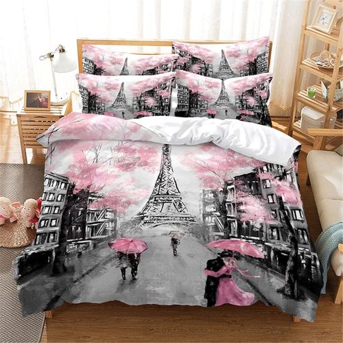 Paris Ville Housse De Couette Rose Amoureux Housse De Couette Ensemble Tour Eiffel Impression Ensembles De Literie Double Pleine Reine Roi Taille 3 Pi¿¿Ces 3d Stree