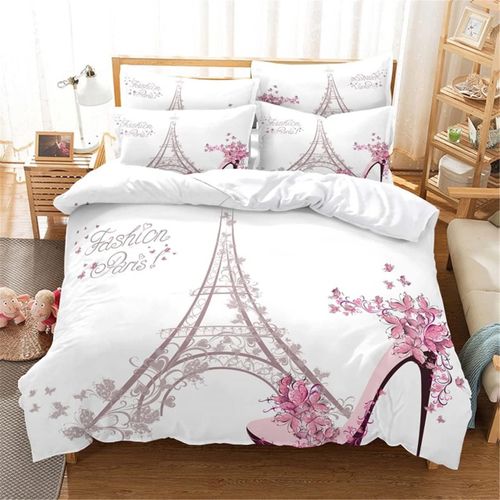 Parure De Lit 3 Pi¿¿Ces Avec Housse De Couette Et Housse De Couette, Imprim¿¿ Tour Eiffel Rose, Pour Lit Double, Queen Size, King Size, Sc¿¿Ne De Rue 3d