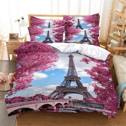 Paris Ville Housse De Couette Housse De Couette Ensemble Tour Eiffel Impression Ensembles De Literie Double Pleine Reine Roi Taille 3 Pi¿¿Ces 3d Paysage De Rue