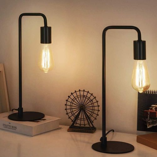 Asas456-Lot De 2 Lampes De Table Vintage Industrielles En Métal-E27-Pour Chambre À Coucher,Salon,Bureau-Noir