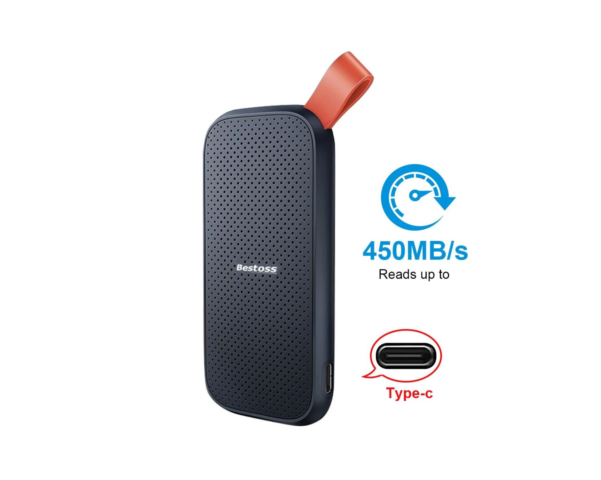 Disque Dur Externe SSD Portable 2TB 2To Rouge avec OTG + Étui