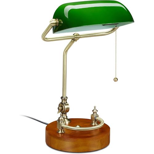 Asas456-Lampe De Banquier,Interrupteur À Tirette,Abat Jour Inclinable,Design Retro,Douille E27,De Bureau,Verte