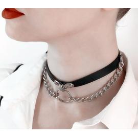 Collier ras du cou en Faux cuir avec pince à mamelon, chaîne