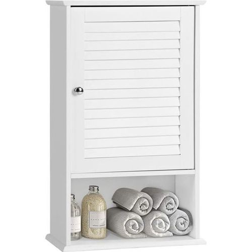 Armoire Murale Pour Salle De Bain - Costway - Blanche - Étagère Réglable - Porte Persienne - Étagère Ouverte