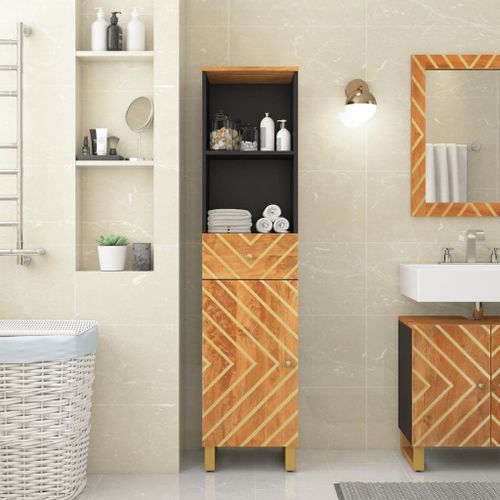vidaXL Armoire bain marron et noir 38x33,5x160 cm bois massif manguier