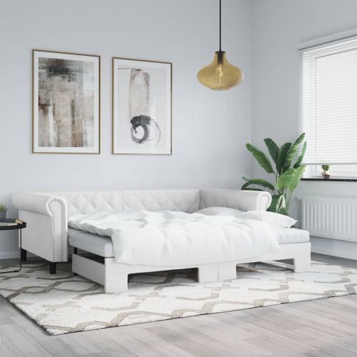 Vidaxl Lit De Jour Avec Lit Gigogne Blanc 90x200 Cm Similicuir