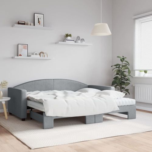 Vidaxl Lit De Jour Avec Gigogne Et Matelas Gris Clair 90x190 Cm Tissu