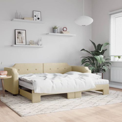 Vidaxl Lit De Jour Avec Gigogne Et Matelas Crème 100x200 Cm Tissu