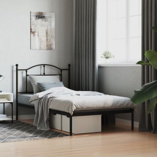 Vidaxl Cadre De Lit Métal Sans Matelas Avec Tête De Lit Noir 100x190cm