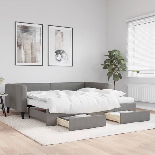 Vidaxl Lit De Jour Avec Gigogne Et Tiroirs Gris Foncé 100x200 Cm Tissu