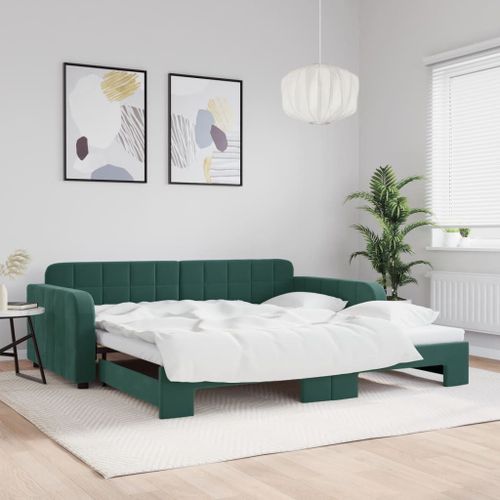 Vidaxl Lit De Jour Avec Gigogne Sans Matelas Vert Foncé 100x200 Cm