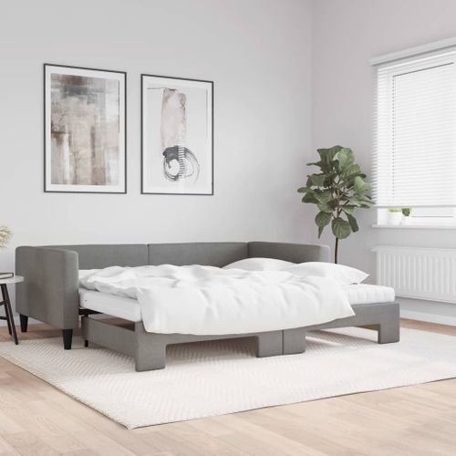 Vidaxl Lit De Jour Avec Gigogne Et Matelas Gris Foncé 100x200 Cm Tissu