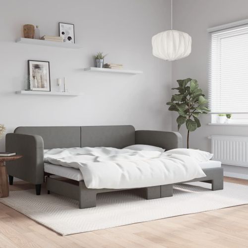Vidaxl Lit De Jour Avec Gigogne Sans Matelas Gris Foncé 100x200 Cm