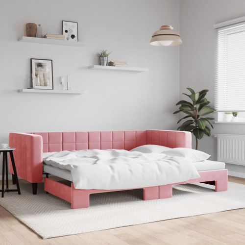 Vidaxl Lit De Jour Avec Gigogne Sans Matelas Rose 90x200 Cm