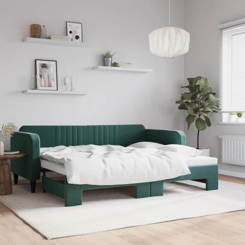 Vidaxl Lit De Jour Avec Lit Gigogne Vert Foncé 90x200 Cm Velours