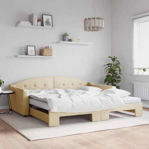 Vidaxl Lit De Jour Avec Gigogne Et Matelas Crème 100x200 Cm Tissu