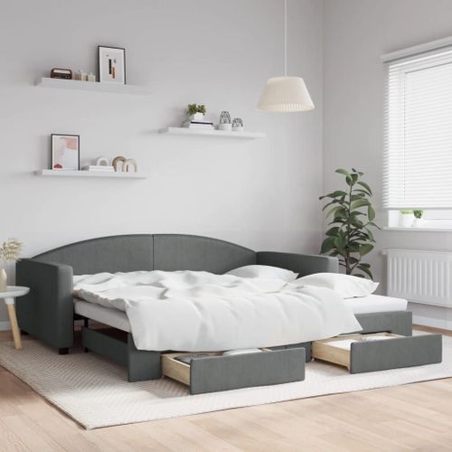 Vidaxl Lit De Jour Avec Gigogne Et Tiroirs Gris Foncé 100x200 Cm Tissu