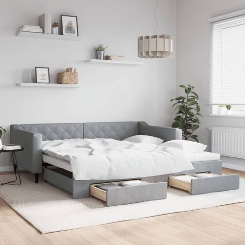 Vidaxl Lit De Jour Avec Gigogne Et Tiroirs Gris Clair 100x200 Cm Tissu