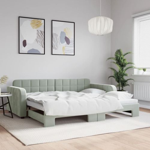 Vidaxl Lit De Jour Avec Gigogne Sans Matelas Gris Clair 90x200 Cm
