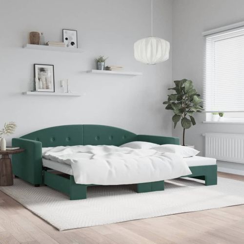 Vidaxl Lit De Jour Avec Gigogne Sans Matelas Vert Foncé 100x200 Cm