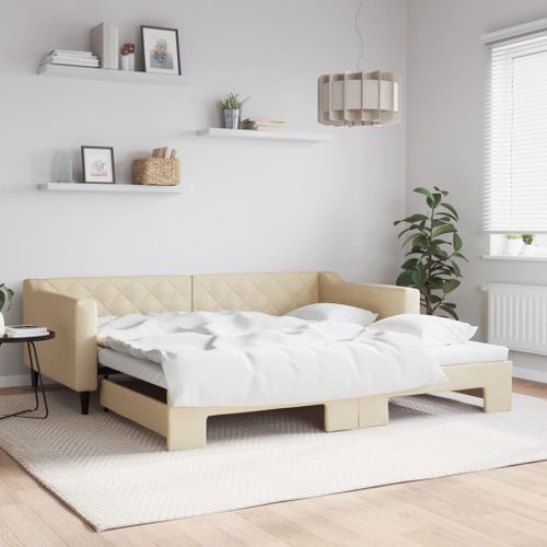 Vidaxl Lit De Jour Avec Lit Gigogne Crème 100x200 Cm Tissu