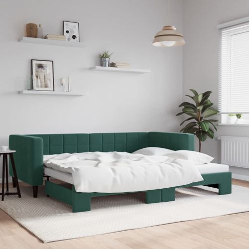 Vidaxl Lit De Jour Avec Gigogne Sans Matelas Vert Foncé 90x200 Cm