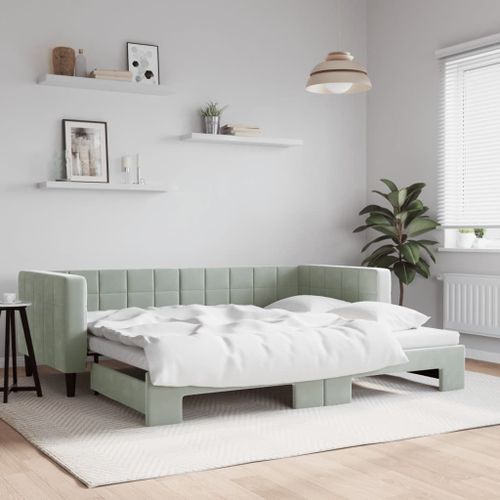 Vidaxl Lit De Jour Avec Gigogne Sans Matelas Gris Clair 90x200 Cm