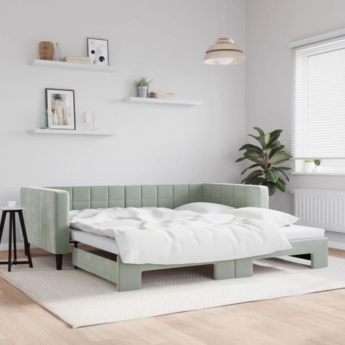 Vidaxl Lit De Jour Avec Gigogne Sans Matelas Gris Clair 100x200 Cm