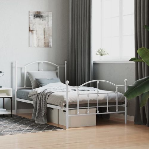 Vidaxl Cadre De Lit Métal Sans Matelas Et Pied De Lit Blanc 100x190 Cm