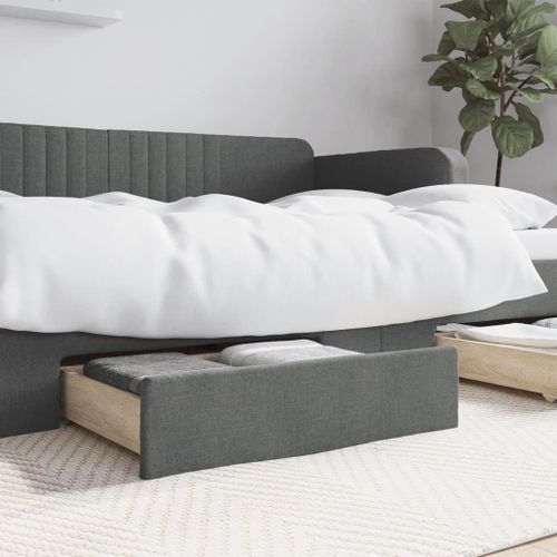 Vidaxl Tiroirs De Lit 2 Pcs Gris Foncé Bois D'ingénierie Et Tissu