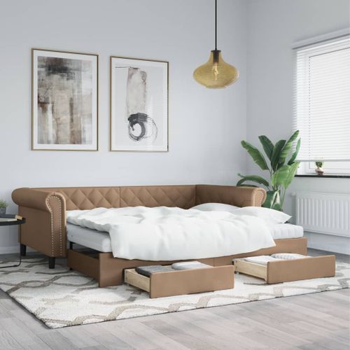 Vidaxl Lit De Jour Avec Lit Gigogne Et Tiroirs Cappuccino 90x200 Cm