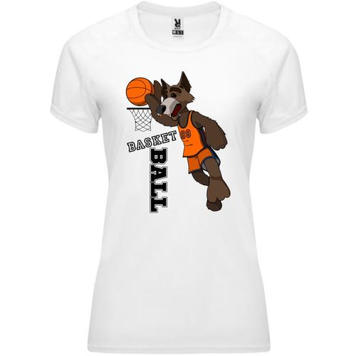 T-Shirt Femme Basket Humour "Le Loup Basketteur" | Tee Shirt Marrant Fille Sport Basketball - Du S Au Xxl