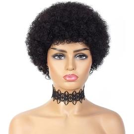 Perruque Femme Naturelle avec Frange Court Perruque Afro Femme Bresilienne  Bouclée Perruques 180% Densité Curly Pour les Femmes Noires Perruques