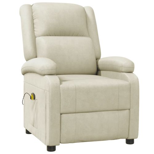 Fauteuil De Massage Relaxant En Simili Cuir Blanc Crème Rembourré Dossier Inclinable Plusieurs Position Relaxation Vibration Repose Pieds Accoudoir Chaise Relax Tv Canapé Maison Salon