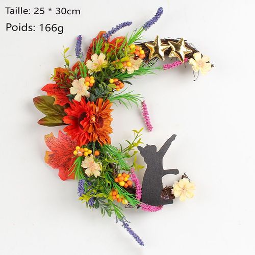Halloween Moon Cat Autumn Maple Leaf Wreath Door Hanging Decoration (Décoration de porte suspendue)