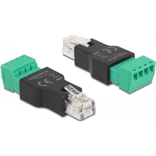 Delock Adaptateur RJ11/14 mâle vers bloc terminal 4 broches 2 pièces, PC : accessoires, Noir, Vert