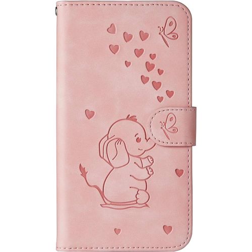 Coque Samsung Galaxy A6 Plus 2018, Cute Bebe Elephant Housse Etui En Cuir Portefeuille Magnetique Flip Cover Wallet Case Avec Carte Fentes, Fonction Stand -Rose