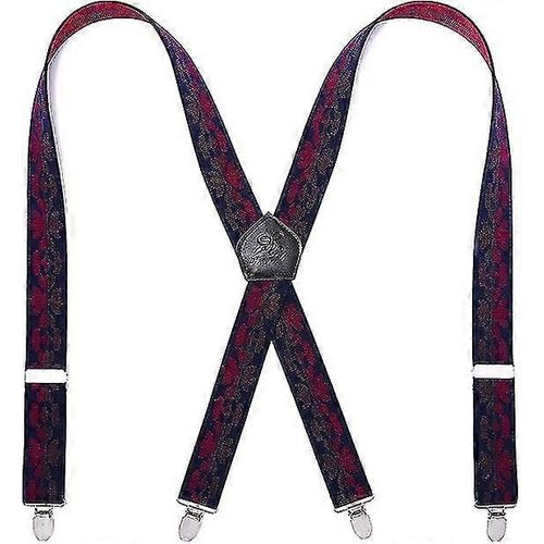 Hommes Accolades Clips En Métal Solides 4 X Dos Durable Élastique Bretelles Réglables Robuste Hommes Broches (Vin Papillon Rouge)