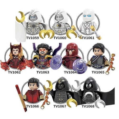 10PCS Superhero Moon Knight Wanda Maximoff Doctor Strange Magneto Wenwu Shangzhi Mini Educational Building Blocks Children's Toys