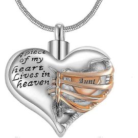 Un Morceau De Mon C?ur Vit Au Paradis Médaillon Bicolore En Forme De C?ur Pour Urne Funéraire, Bijoux En Acier Inoxydable, Pendentif Souvenir Pour Femme/Homme, Février
