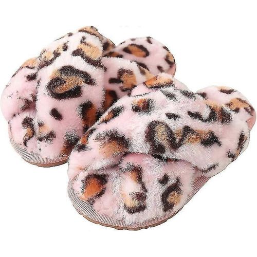 Pantoufles D'hiver En Peluche Pour Femmes, Pantoufles Chaudes Et Confortables, Pantoufles À Bout Ouvert, Pantoufles Confortables Pour Femmes, Couleur : Rose Léopard, Taille 4