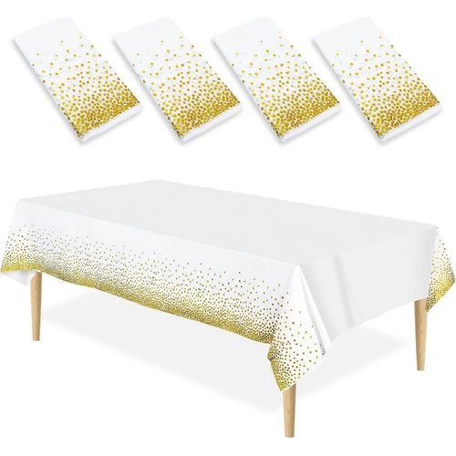Lot De 4 Nappes Rectangulaires En Plastique À Pois Blancs Et Dorés, Idéales Pour Les Mariages, Les Anniversaires, Halloween Ou Noël.