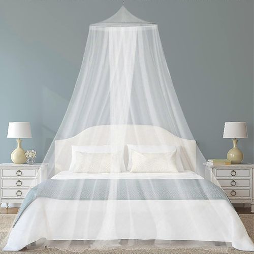Moustiquaire de lit, moustiquaire à baldaquin, grande moustiquaire, moustiquaire pour lit simple et double, baldaquin pour lit adulte et enfant (blanc)