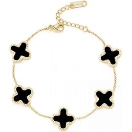 Bracelet Ajustable À Maillons Plaqué Or 18 Carats, Motif Fleur Porte-Bonheur, Idéal Pour Les Femmes Et Les Adolescentes.