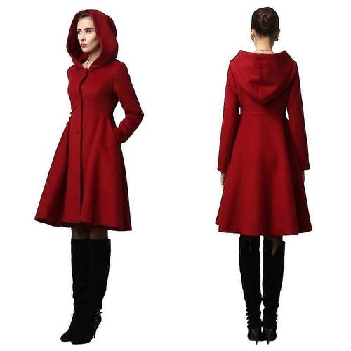 Manteau D'hiver En Laine À Simple Boutonnage Pour Femme, Manteau À Capuche Rouge, Vêtement D'hiver Chaud, Manteau En Laine À Capuche, Manteau De Noël