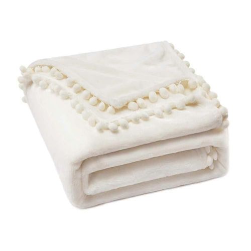 Couverture Douillette, Couverture Polaire, Couverture En Flanelle À Pompons, Couverture Unie, Couverture De Canapé, Jeté Moelleux, Couvre-Lit En Microfibre, Couverture De Canapé, Couverture
