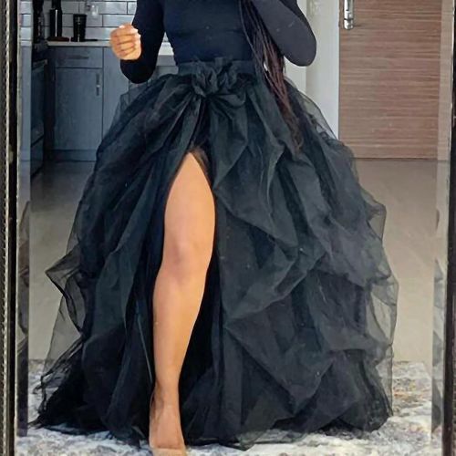 Robe D'été Longue En Tulle Pour Femme, Taille Haute, Volants, Longueur Au Sol, Jupe Bouffante, Pour Mariage