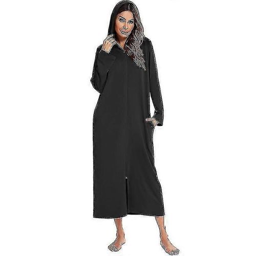 Robe De Chambre Zippée Pour Femme, Chemise De Nuit Longue À Capuche, Peignoir À Manches Longues Avec Poches