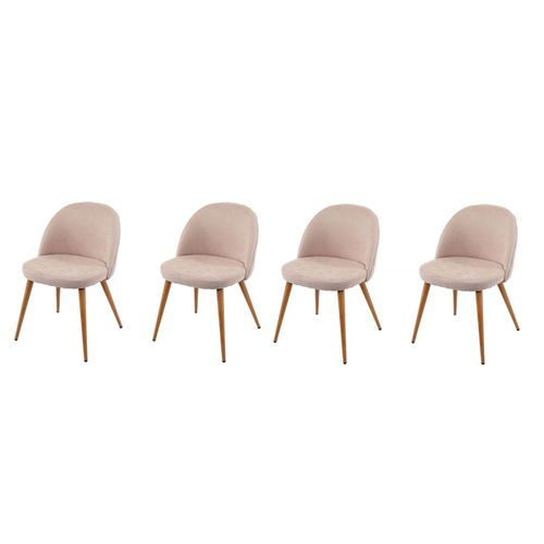 Lot De 4 Chaises De Salle À Manger Crème Pieds En Bois Style Rétro Cds04516
